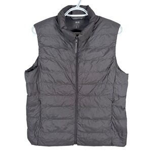 Uniqlo Ultra Light Down Vest Duck Down Quilted Puffer Women XL Gray Full Zip
